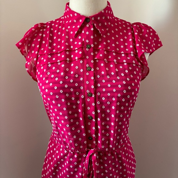 Maison Jules Textured Sheer Pink & White w/ Striped Slip Ruffled Mini Dress - Picture 10 of 16